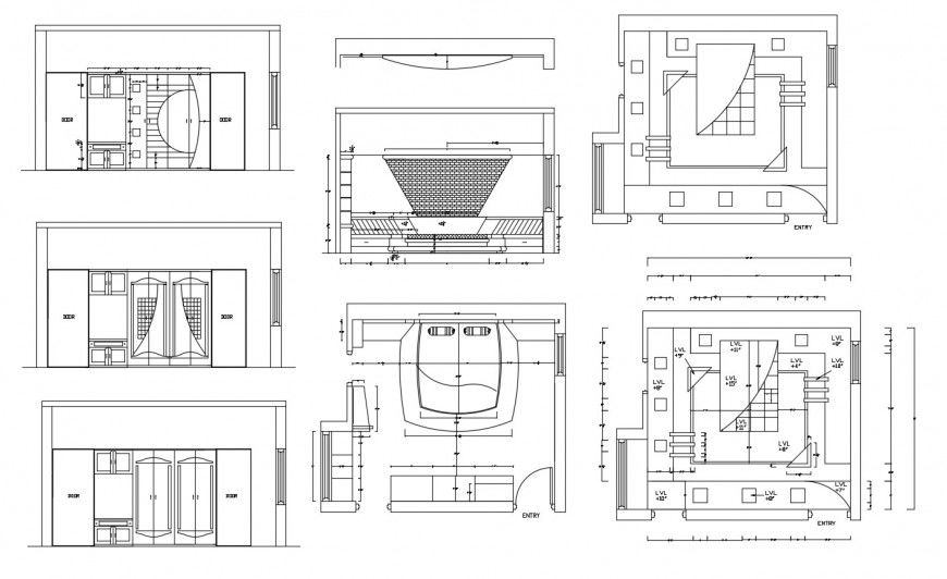 Bedroom plan, furniture, ceiling and auto-cad drawing details dwg file