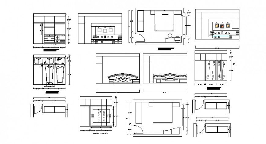 Bedroom plan, furniture blocks and interior drawing details dwg file