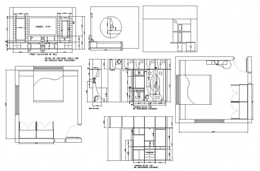 Bedroom plan, wardrobe, furniture and interior cad drawing details dwg file