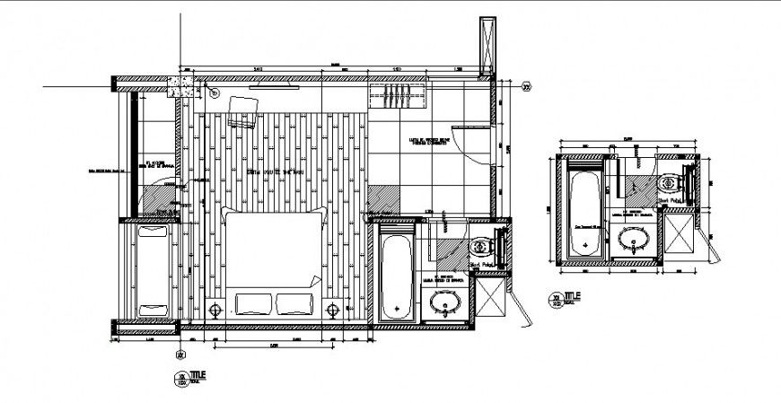 Bedroom plan with attached sanitary toilet and bathroom details drawing in autocad