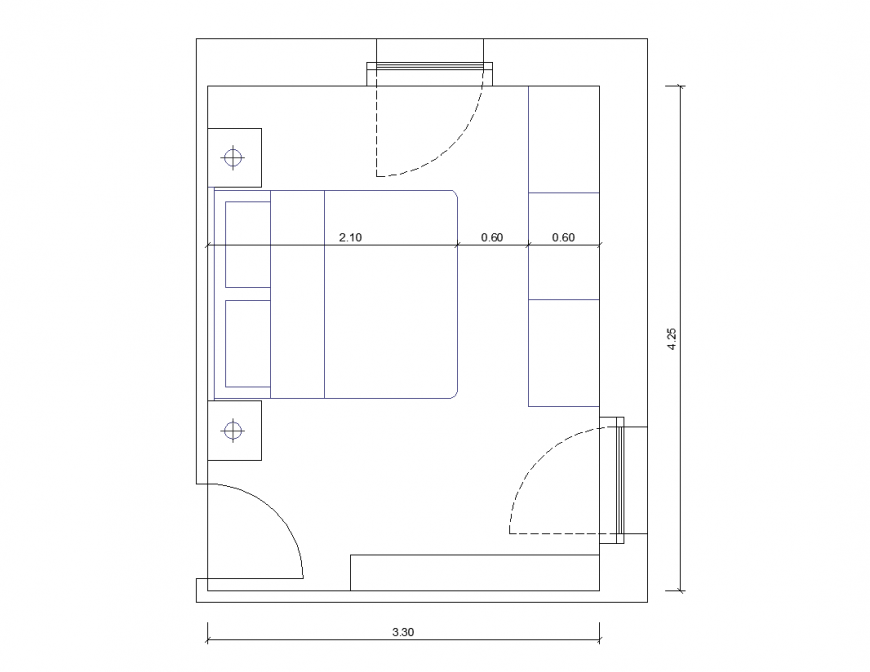 Bedroom plan with interior view dwg file