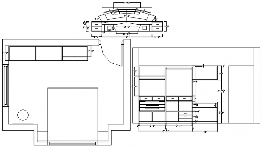 Bedroom plan with wardrobe, furniture and interior cad drawing details ...