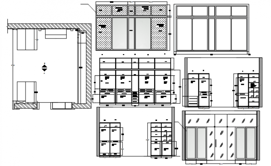 Bedroom wardrobe, double bed etc furniture auto-cad drawing details dwg file