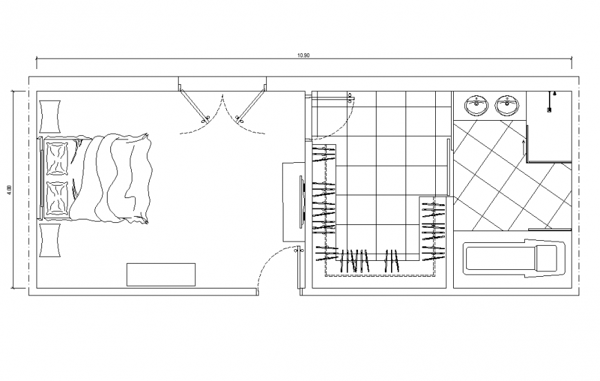 Bedroom with bathroom detail elevation autocad file