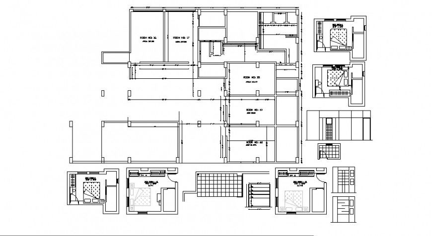 Bedrooms layout plan, furniture and interior details dwg file