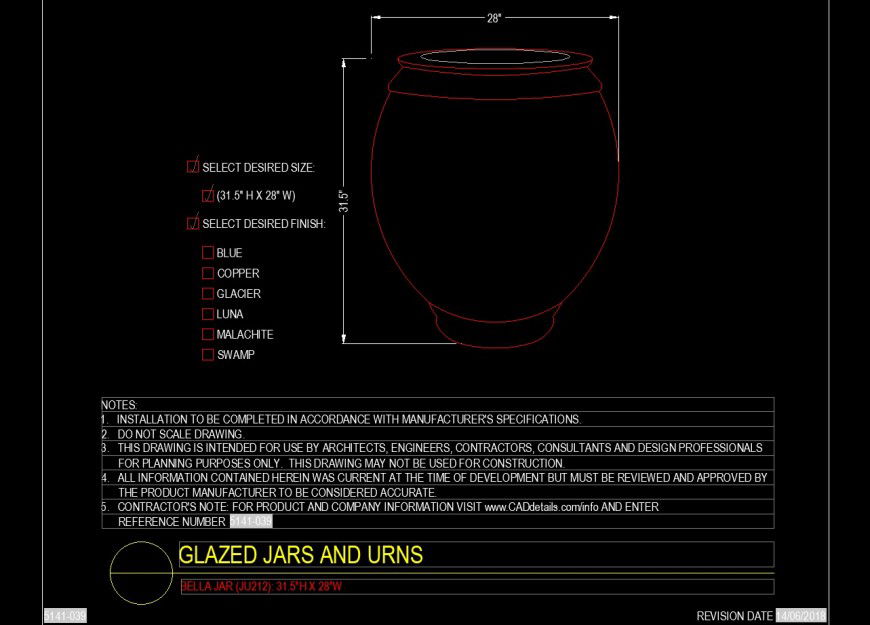 Bella jar with front elevation in dwg file.