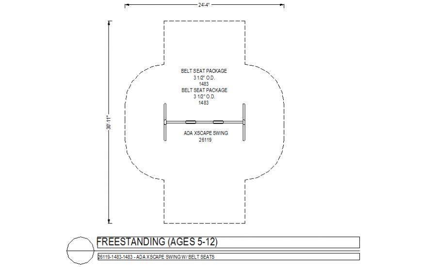 Belt seats freestanding design view with plan dwg file