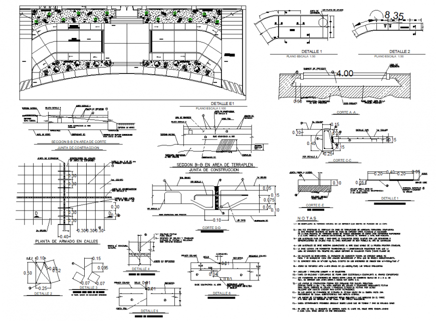 Bench plan and section detail dwg file