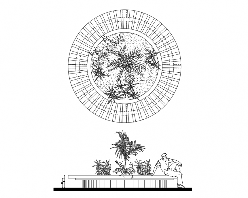 Bench planter elevation of garden cad drawing details dwg file