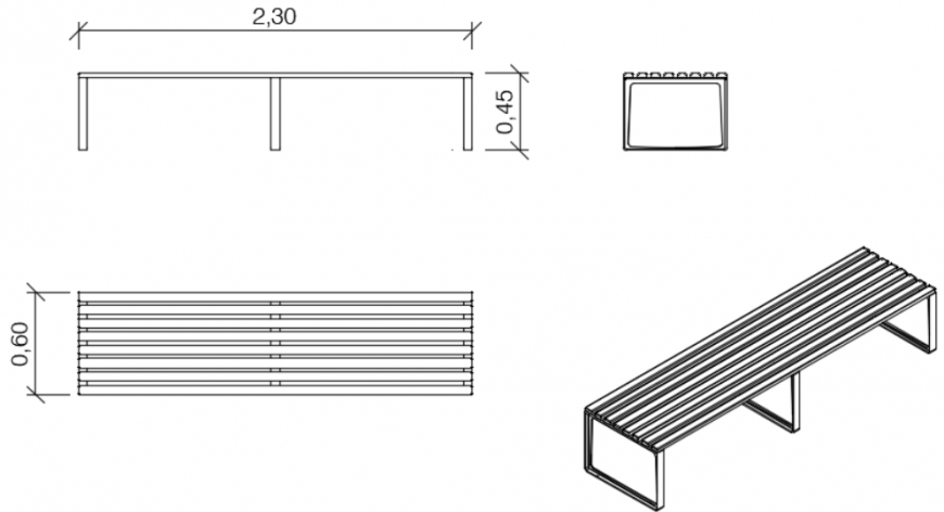 Bench sectional elevation model detail dwg file