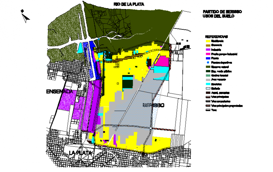 Berisso town urban structure and town planning details dwg file