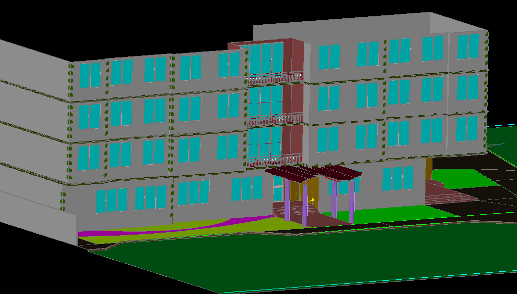 3D Hotel Architecture CAD Drawing with Complete Design Layout View