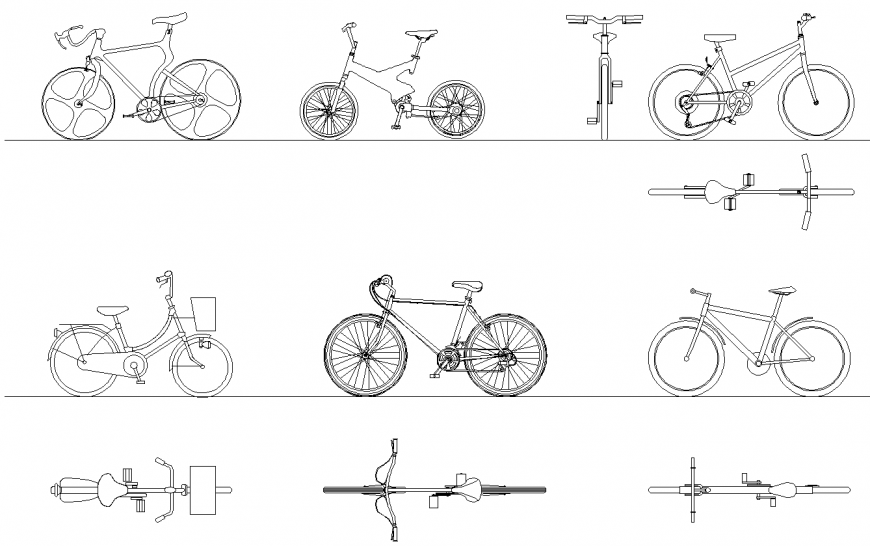 Bicycle detail CAD blocks 2d view layout file