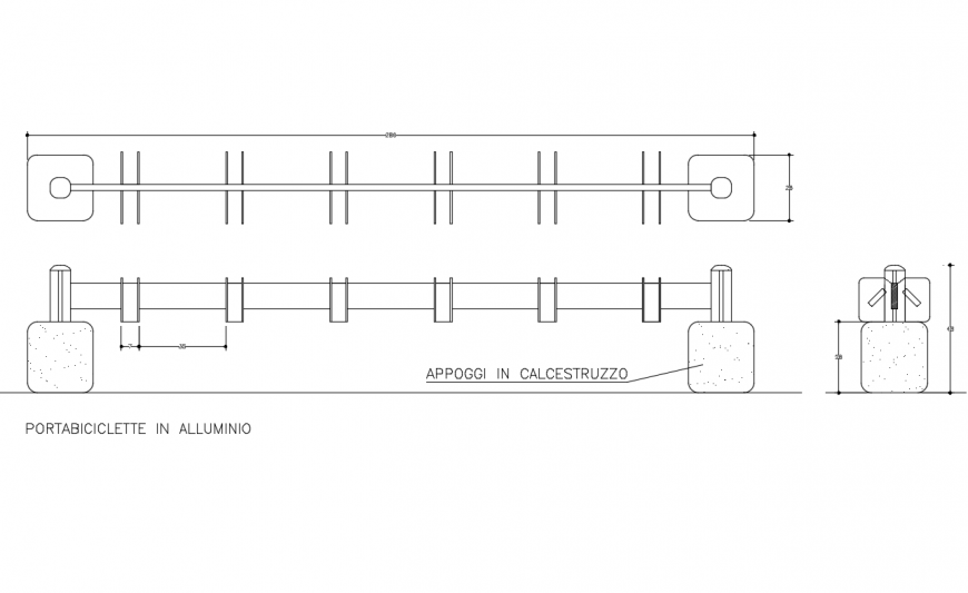 Bicycle rack section and auto-cad drawing details dwg file