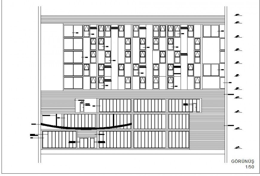 Big complex sectional front elevation detail