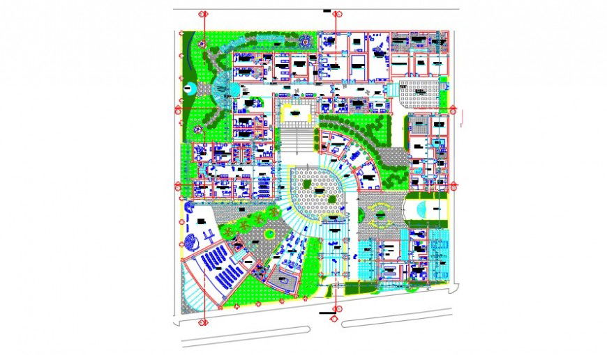 Big hotel and resort architectural plan layout detail dwg file