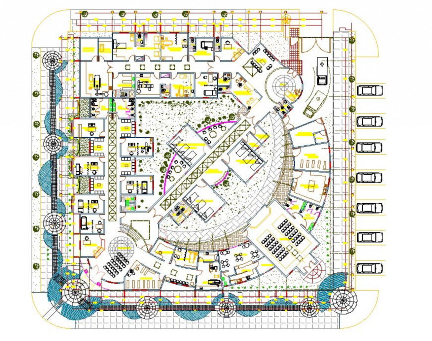 Big Hotels and Resort Top View Plan Detailing in AutoCAD File Download