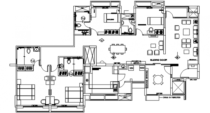 Big house top view spacing of furniture concept