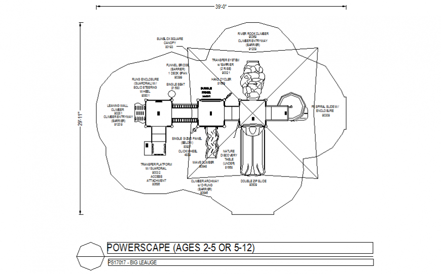 Big League power scape plan with playing area plan dwg file