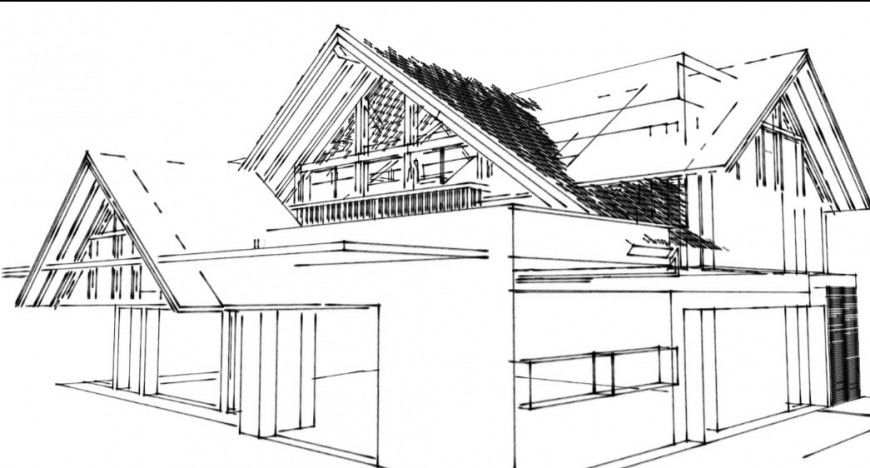 Big wooden concept terrace building sketch detail file