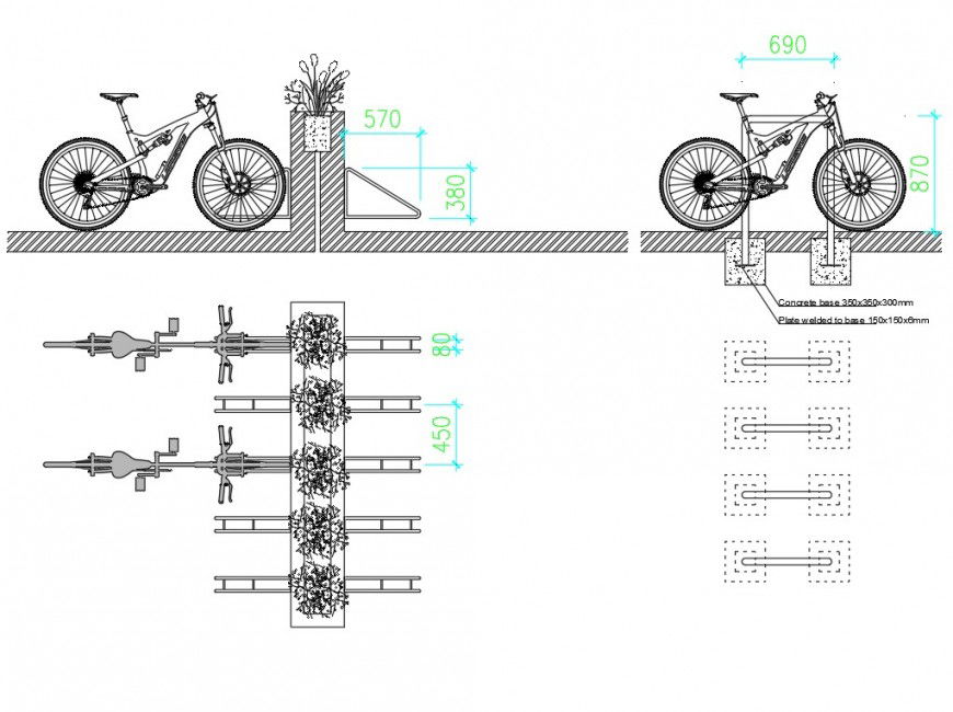 Bike Rack Plan DWG File for Urban and Commercial Parking Design