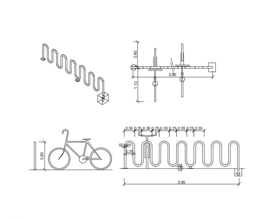 Bike storage rack structure cad drawing details dwg file