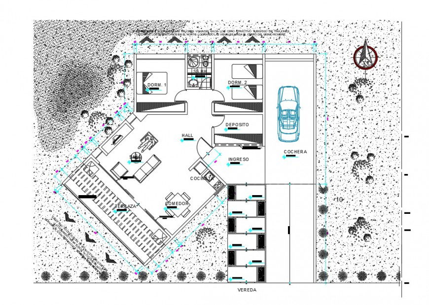 Bio-climatic bungalow modules distribution plan cad drawing details dwg file