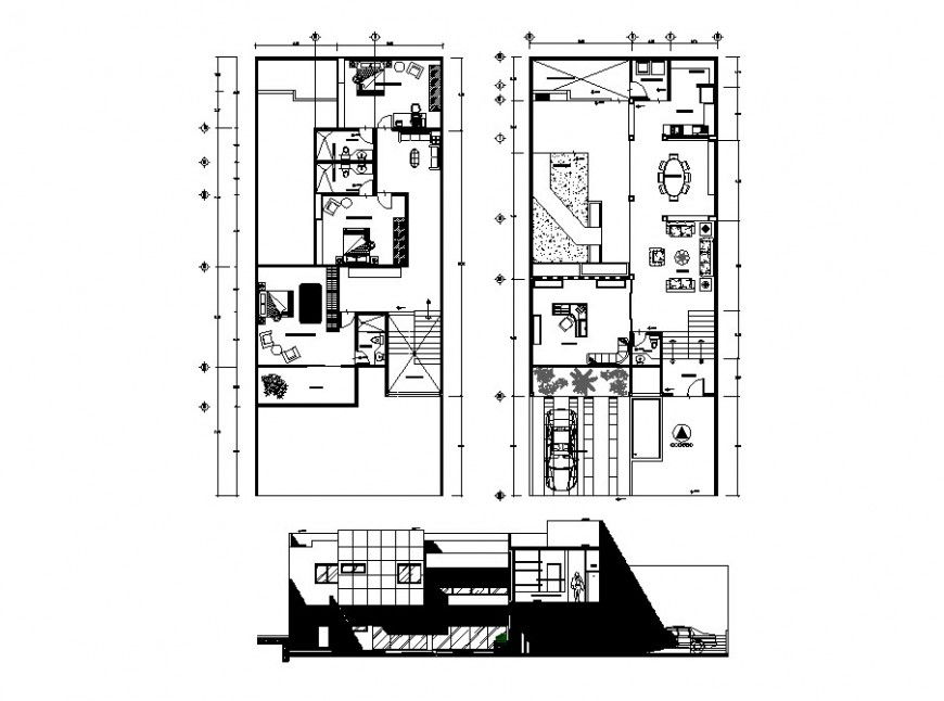 Bio-climatic house main elevation and floor plan cad drawing details dwg file