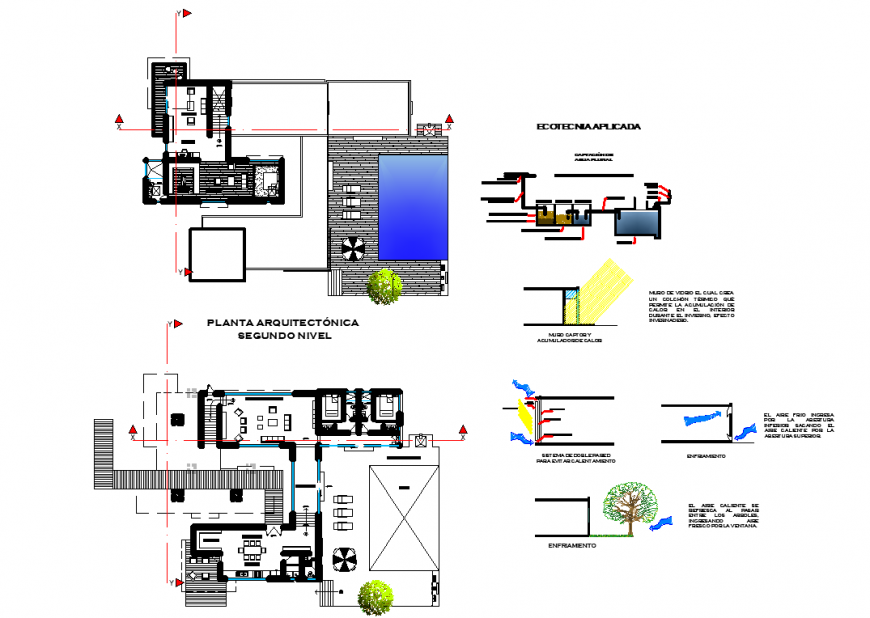 Bioclimatic house planning detail dwg file