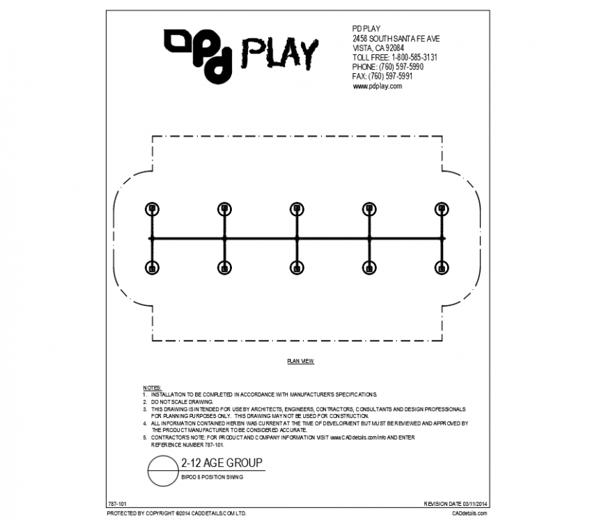 Bipod eight position swings play equipment details of garden dwg file