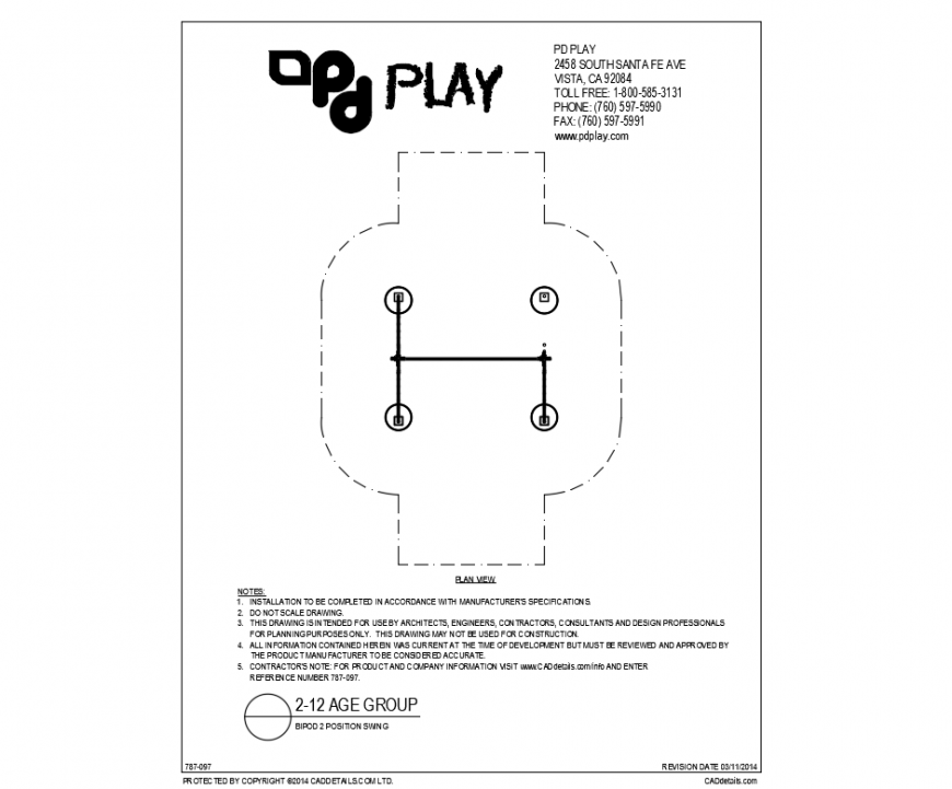 Bipod two position kids swings play equipment details of garden dwg file