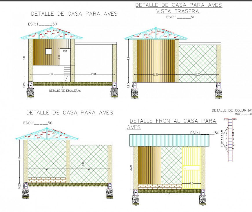 Bird house elevation plan dwg file