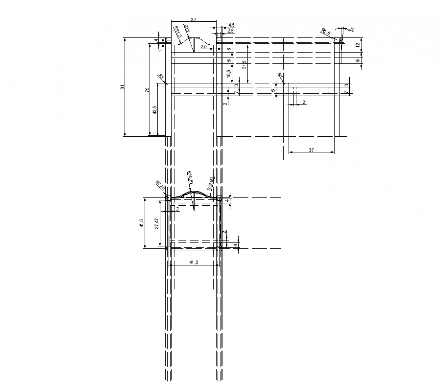 Bitumen road detail elevation 2d view layout file