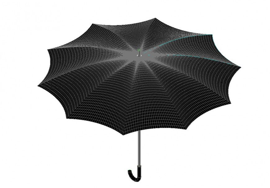 Black umbrella 3d elevation cad drawing details dwg file