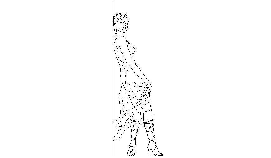 Block of girl who standing with support area dwg file