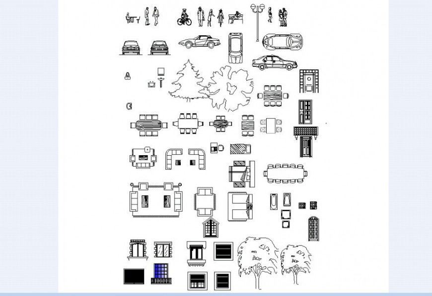 Block of people vehicle and window in auto cad software