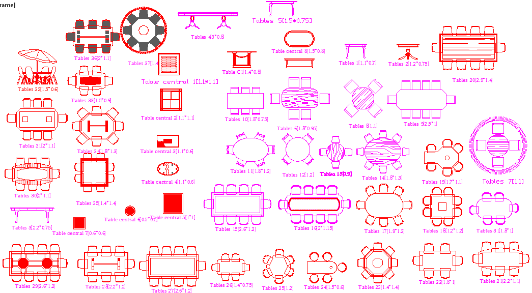 Table Blocks Design Furniture Layout Plan Interior CAD Drawing