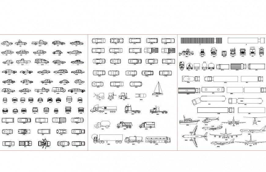 Blocks of cars trucks planes layout file