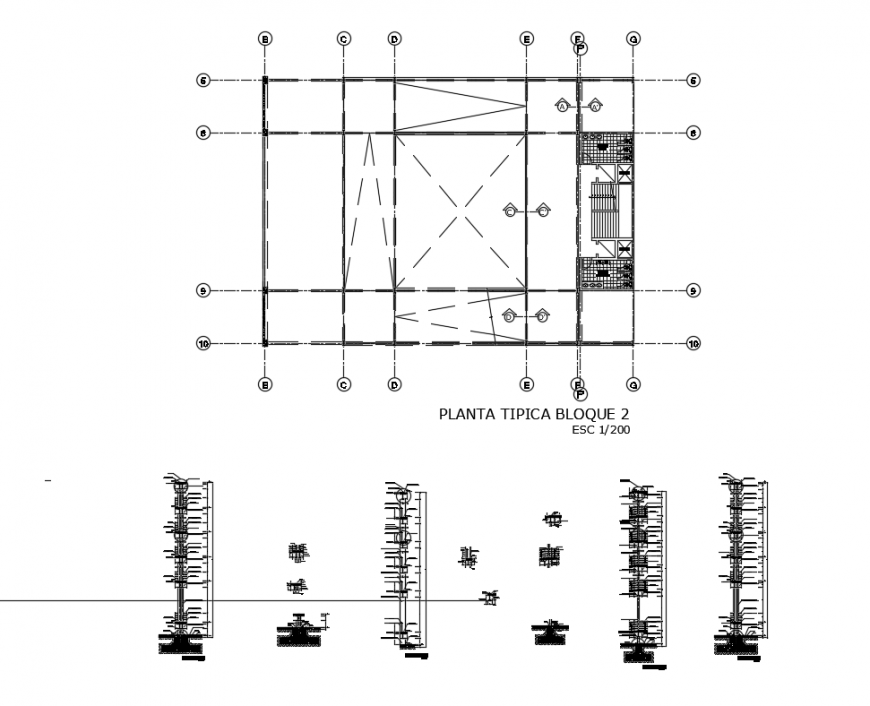 Blocks of ramp walk with construction and concrete details dwg file