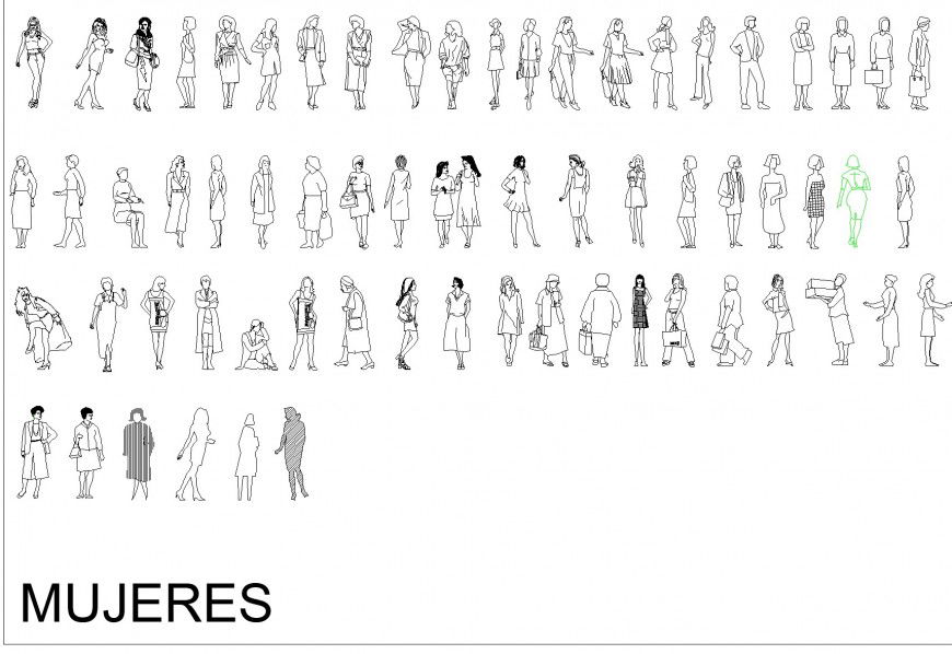 Blocks people front view detail dwg file