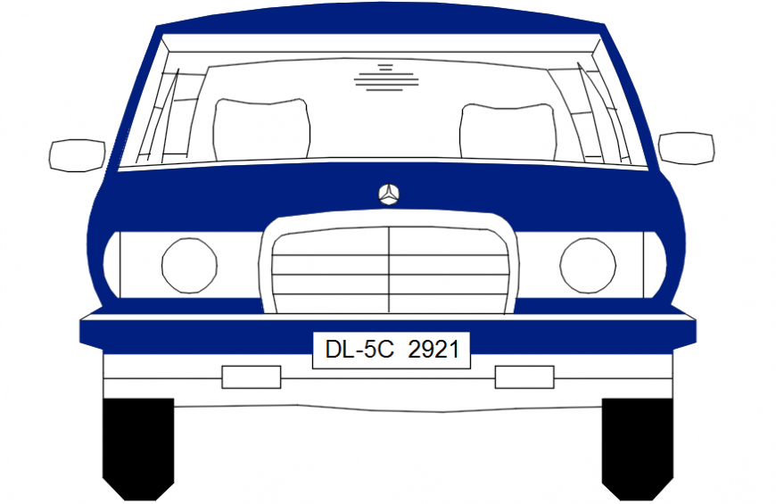 Blue color Mercedes front elevation block drawing details dwg file