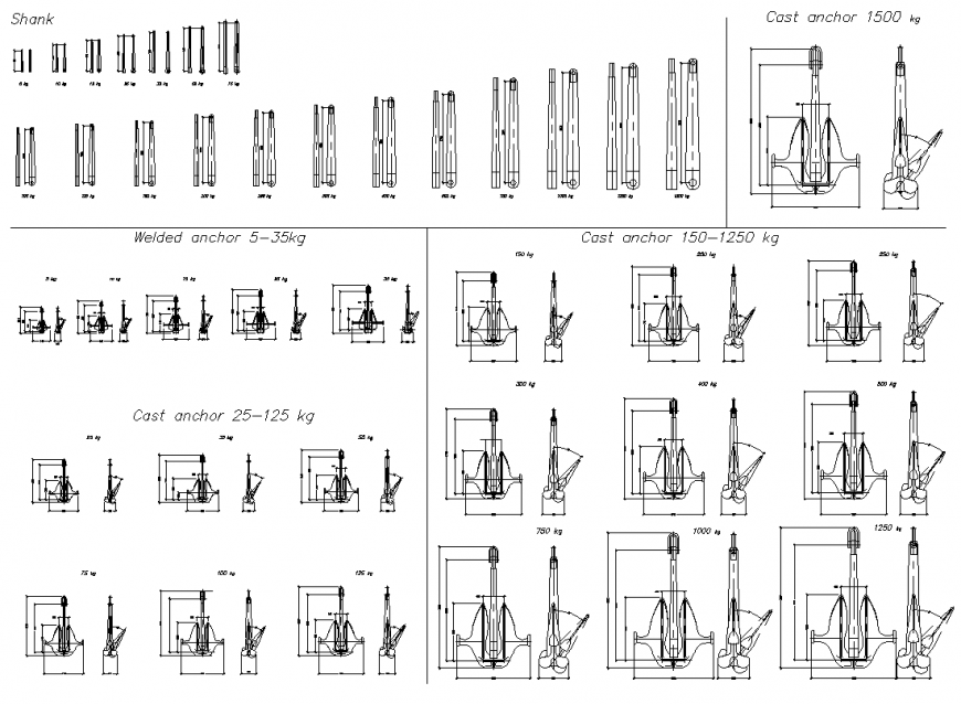 Boat anchor detail CAD block elevation autocad file