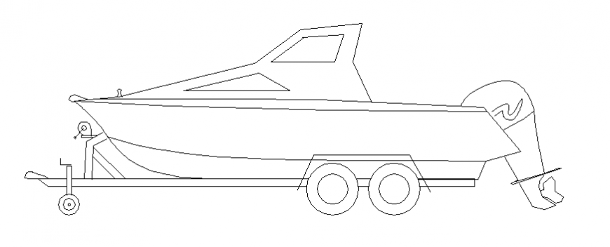 Boat shape trailer vehicle block dwg file in