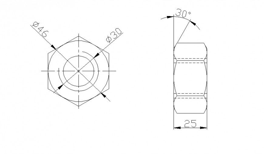 Bolt head drawings details 2d view elevation dwg file