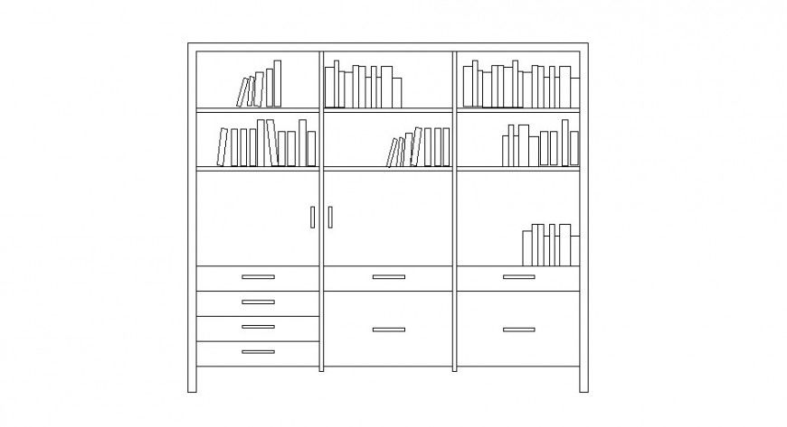 Book and multi-purpose cabinet elevation block drawing details dwg file