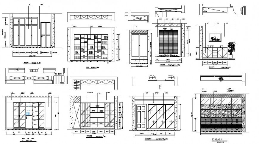 Book case, cabinet and cupboard elevation drawing details dwg file