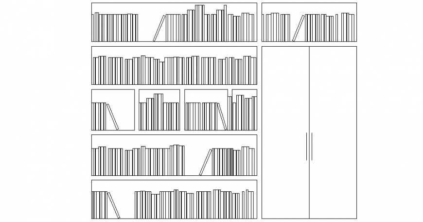 Library Bookcase Wardrobe Elevation DWG with Full Furniture View