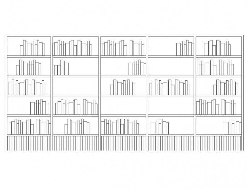 Bookshelves detail elevation 2d view CAD furniture block autoacd file