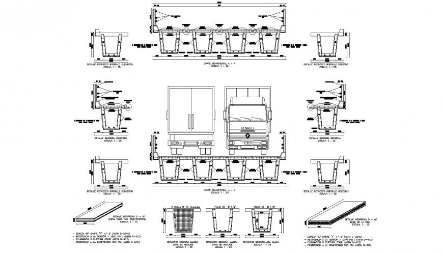 Bordillo reinforcement detail drawing in dwg AutoCAD file.