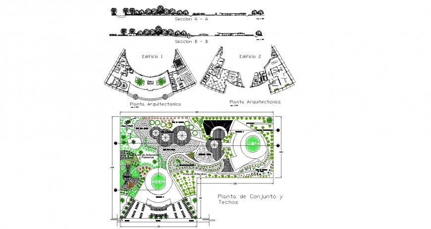 Botanical park workshop with restaurant detail plan in dwg AutoCAD file.
